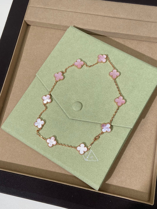 [Royal Jewelry]CLOVER 10 MOTIFS PINK NECKLACE