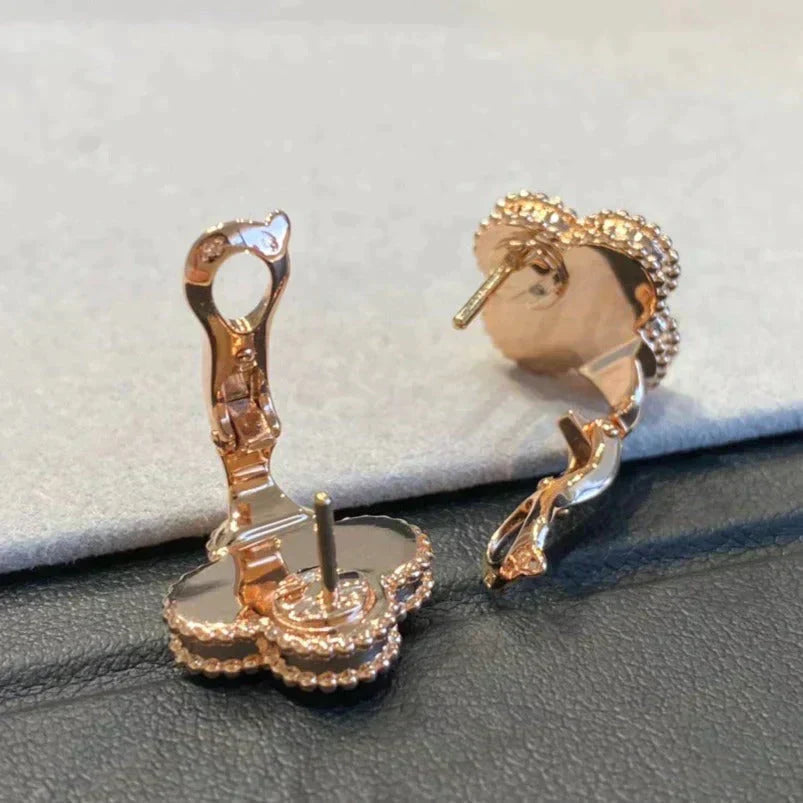 [Royal Jewelry]CLOVER MEDIUM 1 MOTIFS GRAY MOP  DIAMOND EARRINGS