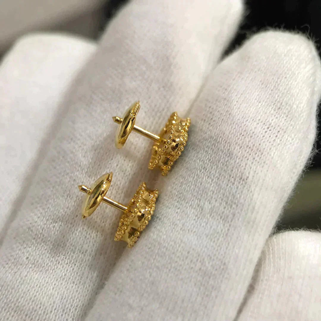 [Royal Jewelry]CLOVER MINI 9.5MM MALACHITE  EARRINGS