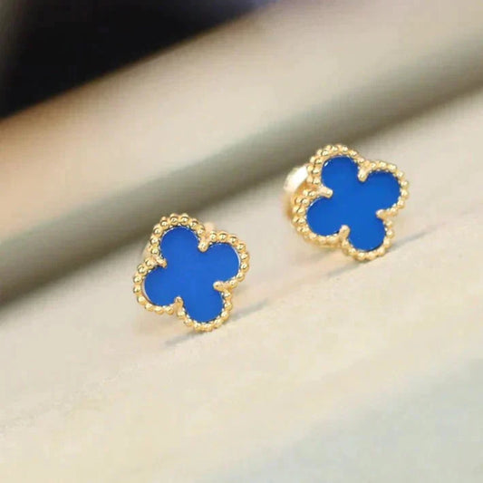 [Royal Jewelry]CLOVER MINI 9.5MM TURQUOISE EARRINGS