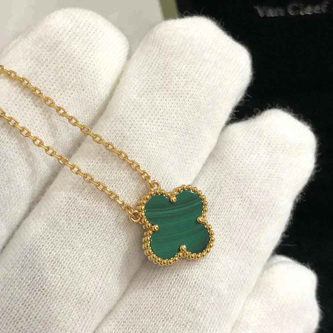 [Royal Jewelry]CLOVER 15MM マラカイト シングル フラワー ネックレス
