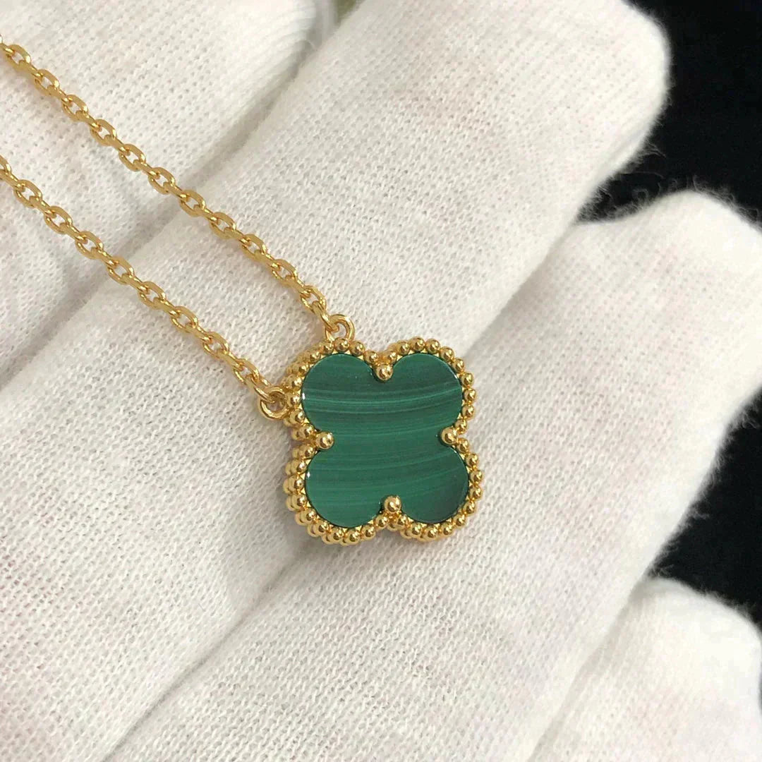 [Royal Jewelry]CLOVER 15MM マラカイト シングル フラワー ネックレス