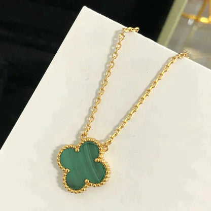 [Royal Jewelry]CLOVER 15MM マラカイト シングル フラワー ネックレス