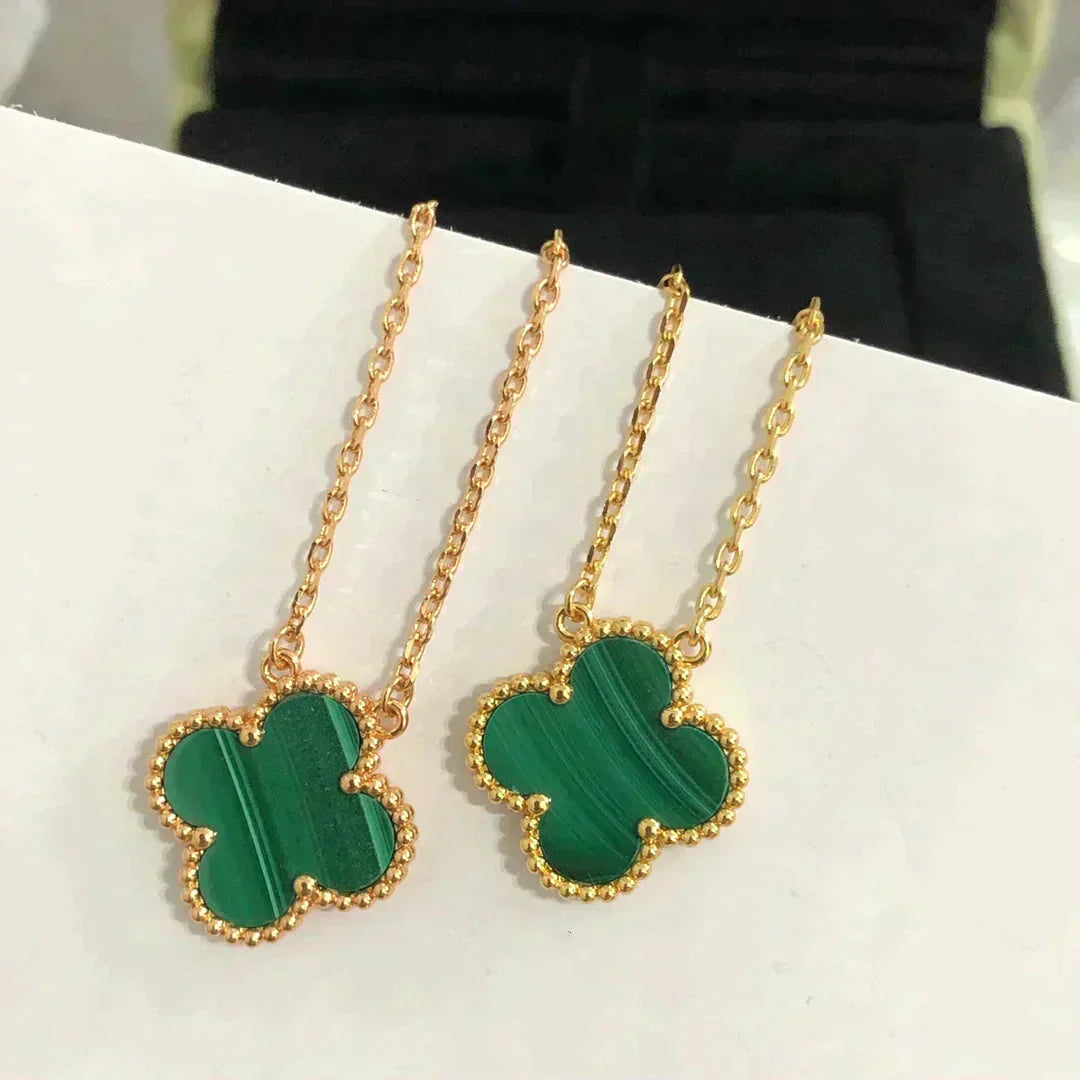 [Royal Jewelry]CLOVER 15MM マラカイト シングル フラワー ネックレス