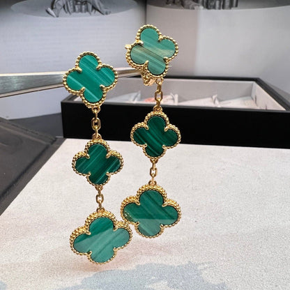 [Royal Jewelry]CLOVER MALACHITE 3 MOTIFS GOLD
