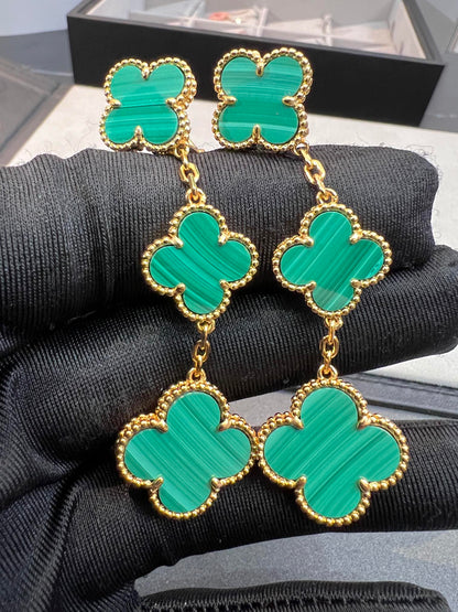 [Royal Jewelry]CLOVER MALACHITE 3 MOTIFS GOLD
