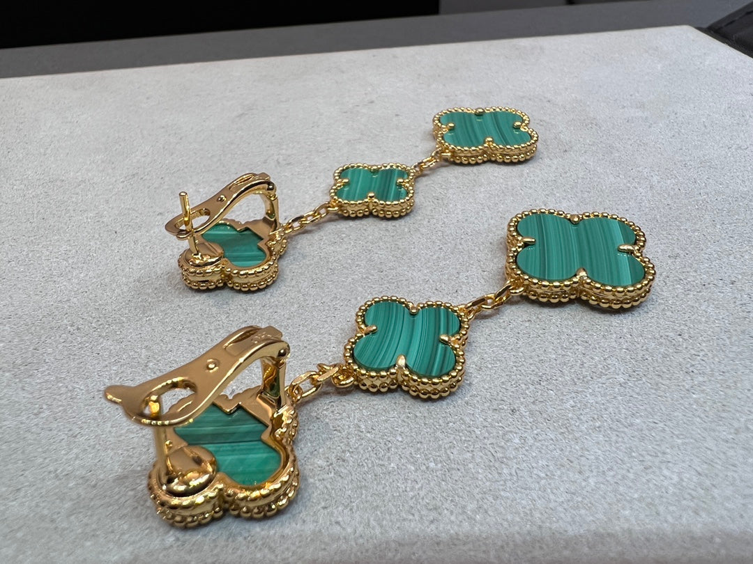 [Royal Jewelry]CLOVER MALACHITE 3 MOTIFS GOLD