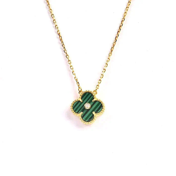 [Royal Jewelry]CLOVER 15MM DIAMOND TURQUOISE NECKLACE