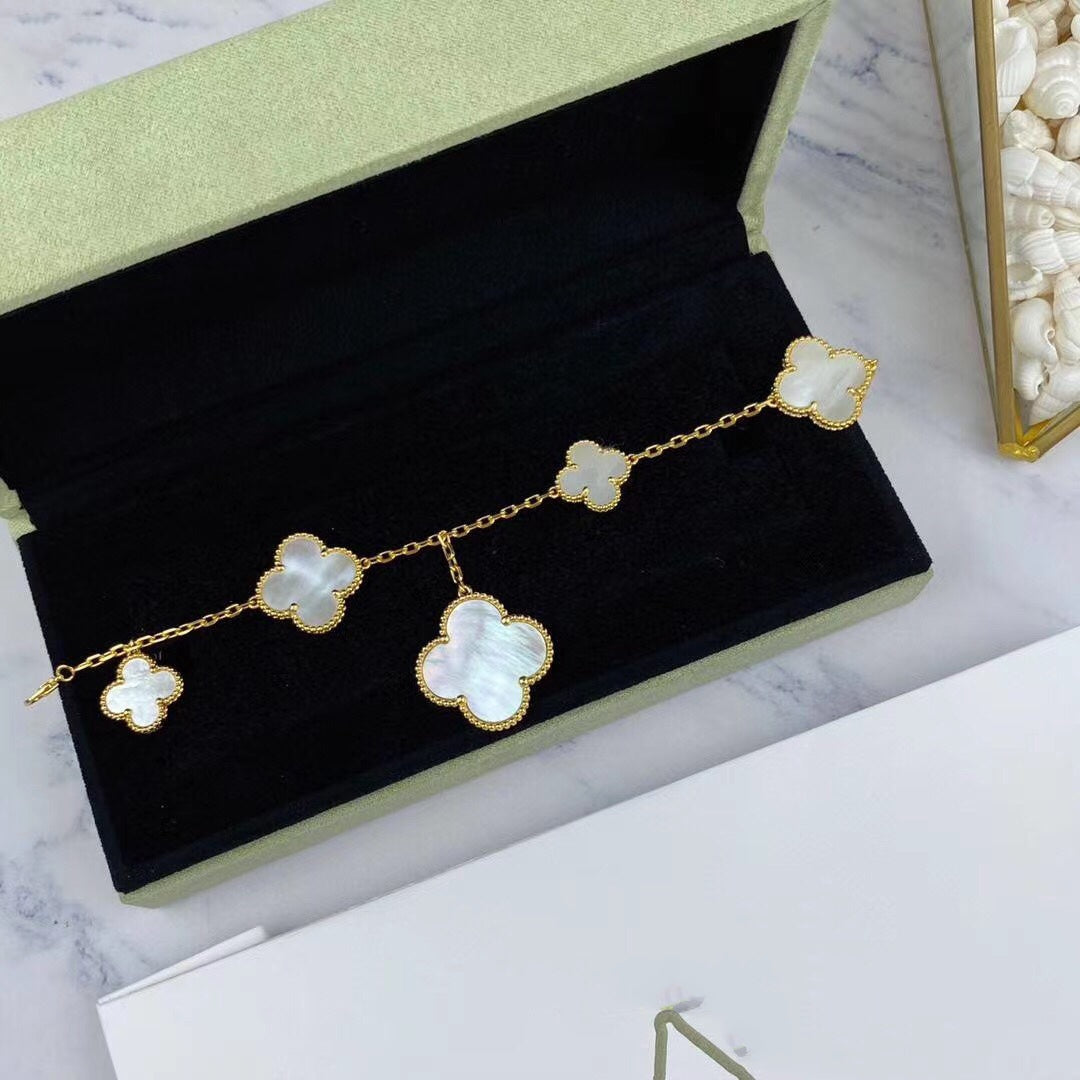 [Royal Jewelry]MAGIC CLOVER MOP GOLD BRACELET 5 MOTIFS