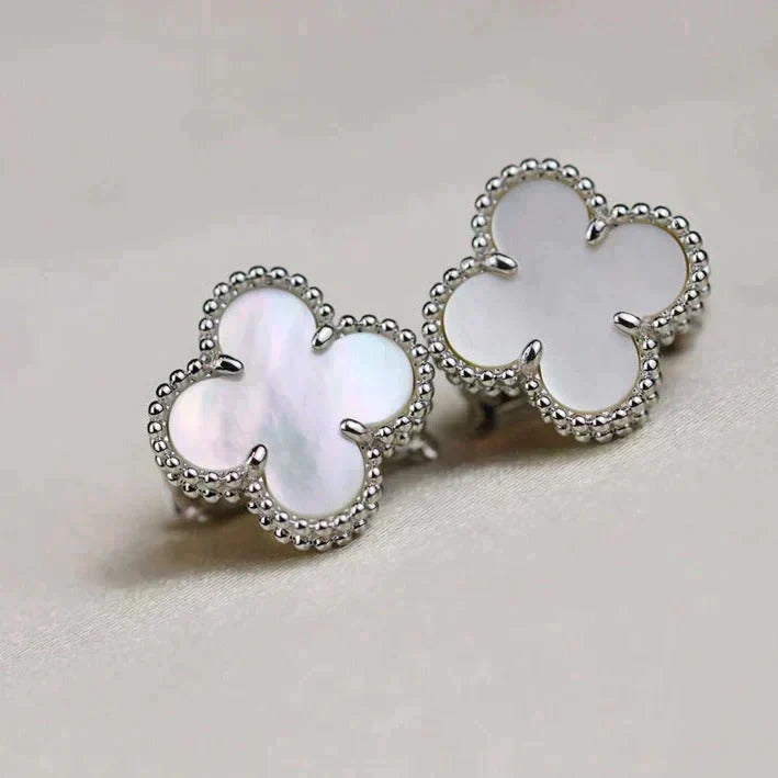 [Royal Jewelry]CLOVER MEDIUM 1 MOTIFS  WHITE MOP EARRINGS SILVER