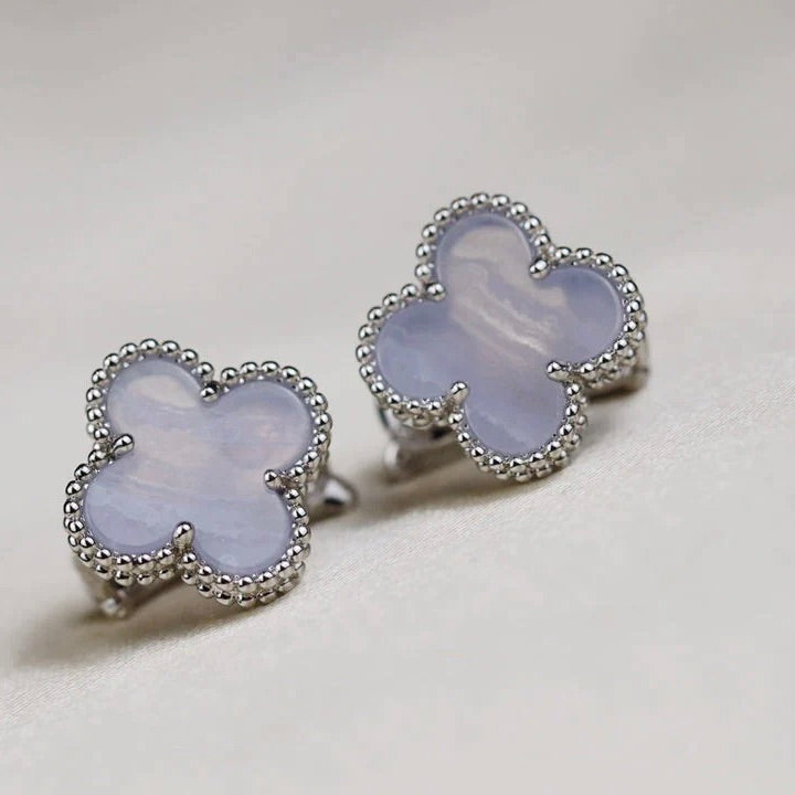 [Royal Jewelry]CLOVER MEDIUM 1 MOTIFS  WHITE MOP EARRINGS SILVER