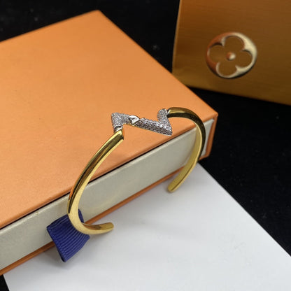 [Royal Jewelry]VOLTE UPSITE DOWN DIAMOND GOLD OPEN BRACELET