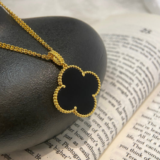 [Royal Jewelry]CLOVER 25MM NECKLACE GOLD ONYX
