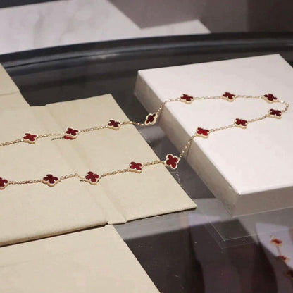 [Royal Jewelry]CLOVER 20 MOTIFS CARNELIAN NECKLACE
