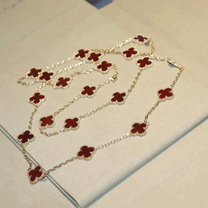 [Royal Jewelry]CLOVER 20 MOTIFS CARNELIAN NECKLACE