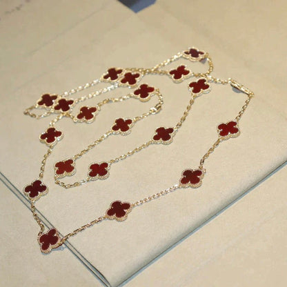 [Royal Jewelry]CLOVER 20 MOTIFS CARNELIAN NECKLACE