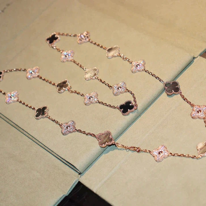 [Royal Jewelry]CLOVER 20 MOTIFS DARK MOP DIAMOND  NECKLACE