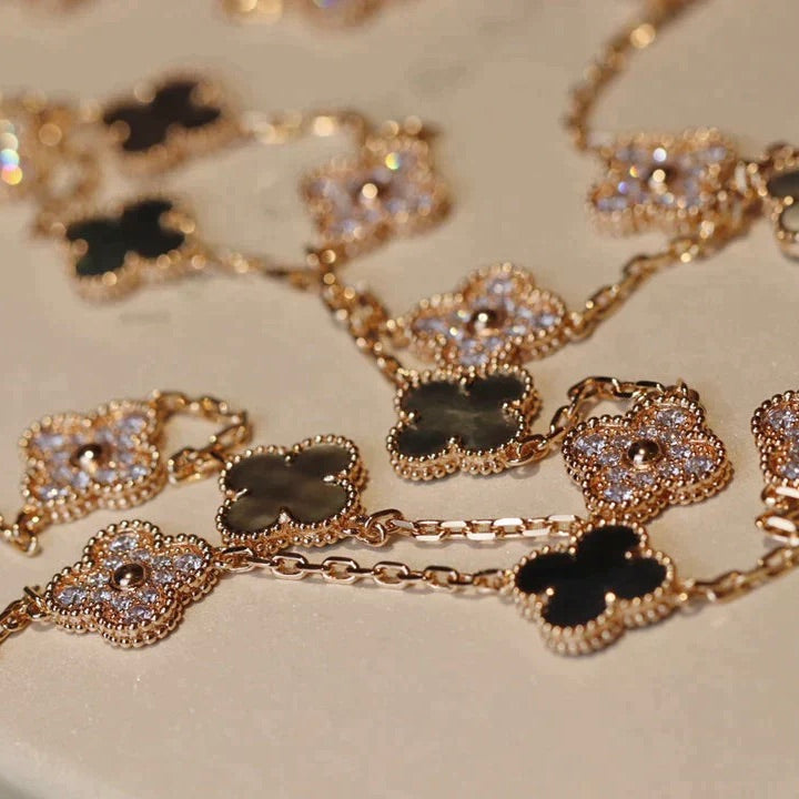 [Royal Jewelry]CLOVER 20 MOTIFS DARK MOP DIAMOND  NECKLACE