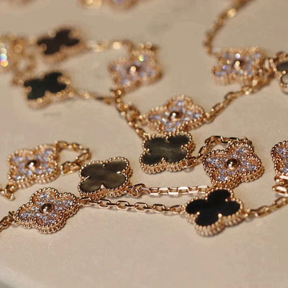 [Royal Jewelry]CLOVER 20 MOTIFS DARK MOP DIAMOND  NECKLACE