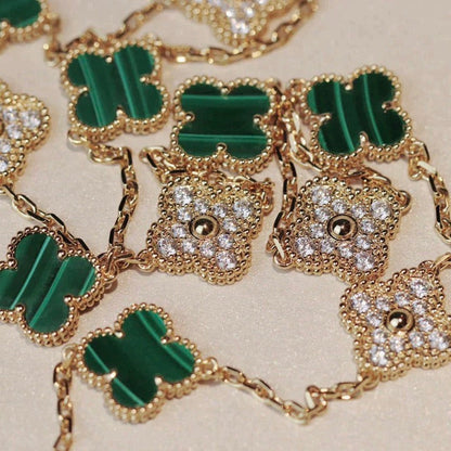 [Royal Jewelry]CLOVER 20 MOTIFS MALACHITE DIAMOND NECKLACE