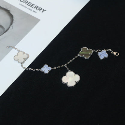[Royal Jewelry]CLOVER BRACELET 5 MOTIFS MOP CHALCEDONY SILVER