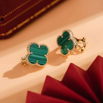 [Royal Jewelry]CLOVER MEDIUM 1 MOTIFS MALACHITE  EARRINGS