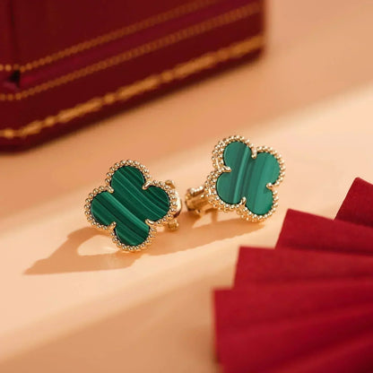 [Royal Jewelry]CLOVER MEDIUM 1 MOTIFS MALACHITE  EARRINGS