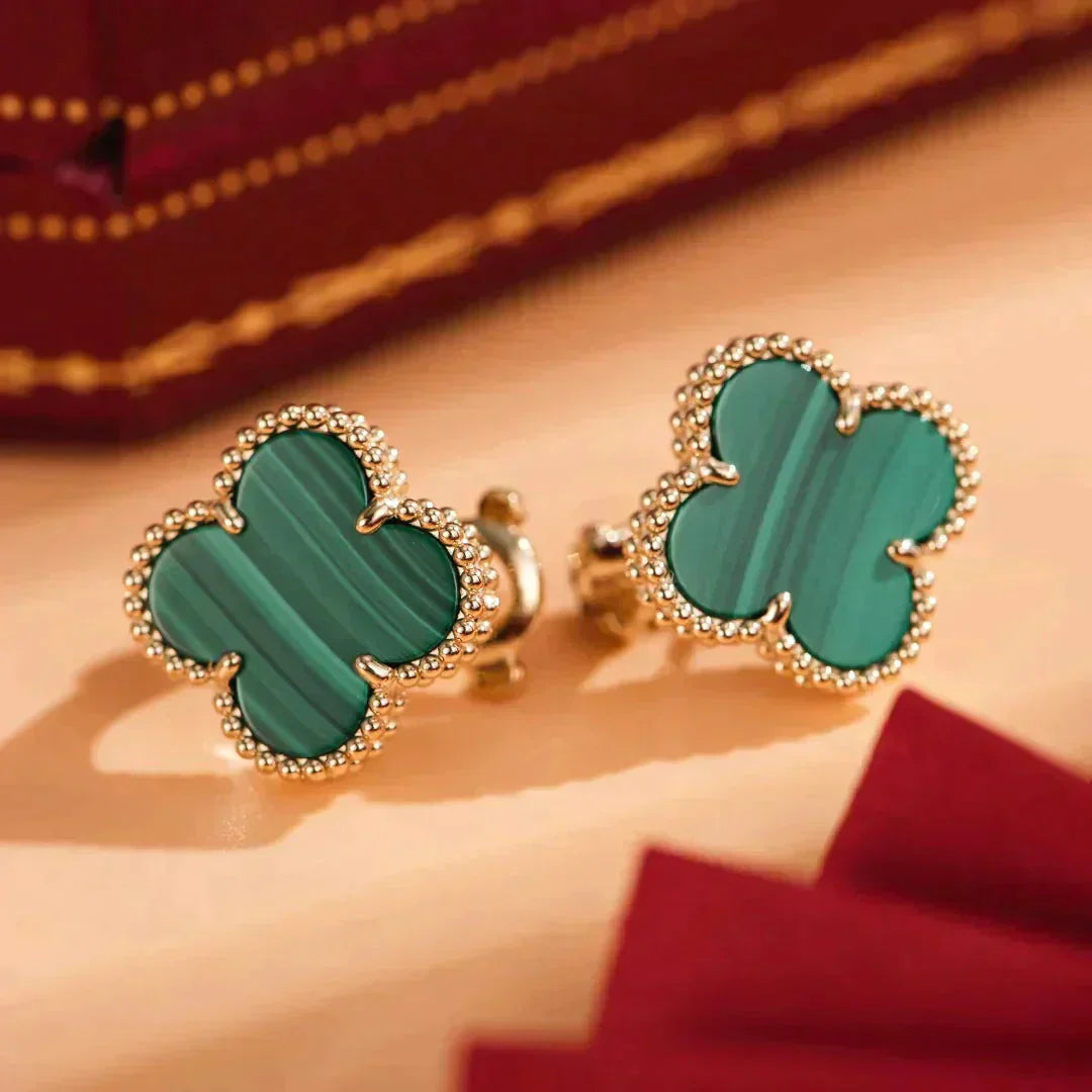 [Royal Jewelry]CLOVER MEDIUM 1 MOTIFS MALACHITE  EARRINGS