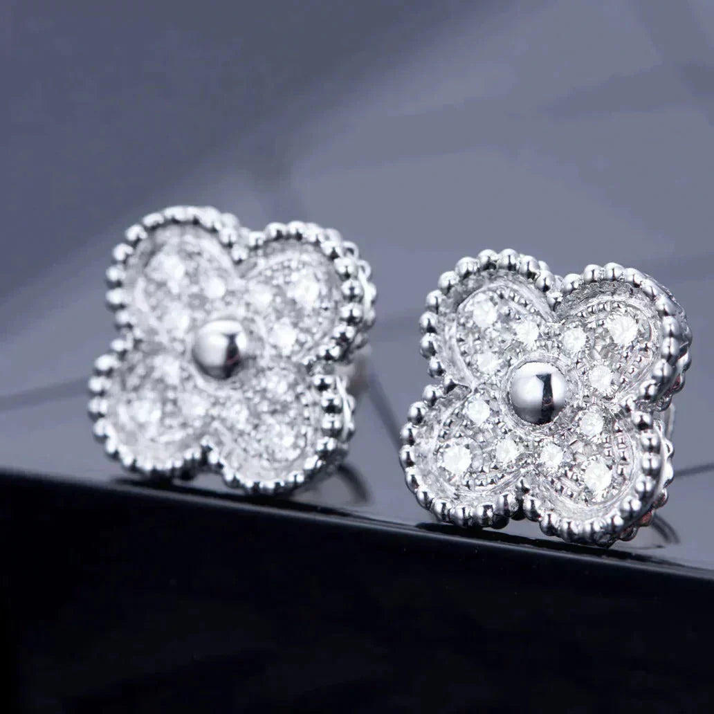 [Royal Jewelry]CLOVER 1 MOTIFS DIAMOND STUD EARRINGS SILVER