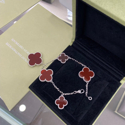 [Royal Jewelry]CLOVER 5 MOTIFS SIVLER CARNELIAN BRACELET