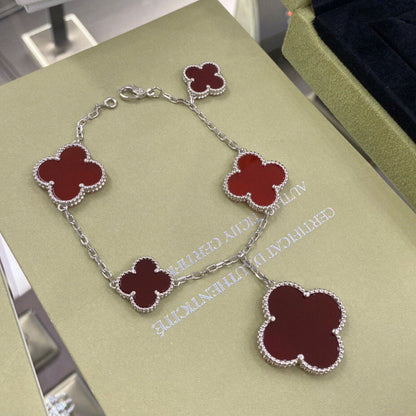 [Royal Jewelry]CLOVER 5 MOTIFS SIVLER CARNELIAN BRACELET