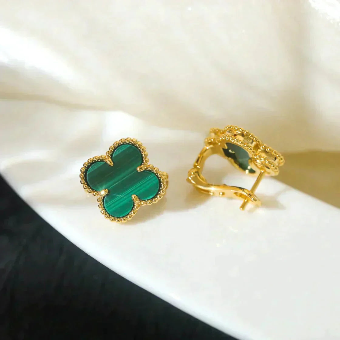 [Royal Jewelry]CLOVER MEDIUM 1 MOTIFS MALACHITE  EARRINGS