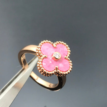 [Royal Jewelry]CLOVER RHODONITE ROSE GOLD RING