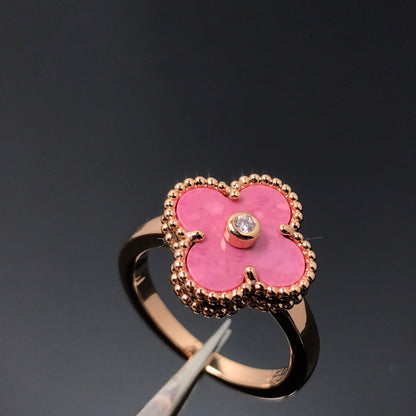 [Royal Jewelry]CLOVER RHODONITE ROSE GOLD RING