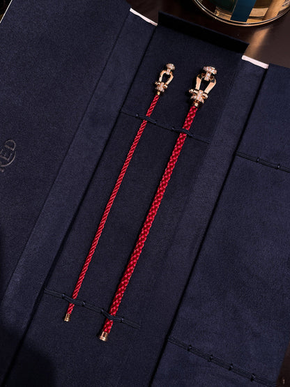 [Royal Jewelry]BRACELET FORCE 10 DEMI-PAVÉ DIAMANTS OR ROSE CORDON ROUGE GRAND ET MOYEN MODÈLE