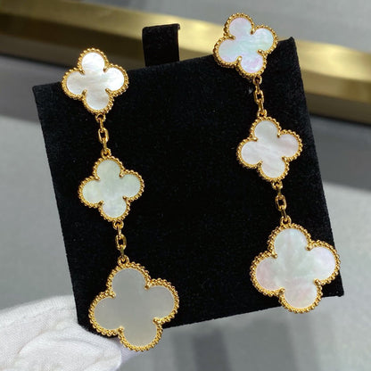 [Royal Jewelry]CLOVER MOP 3 MOTIFS GOLD EARRINGS