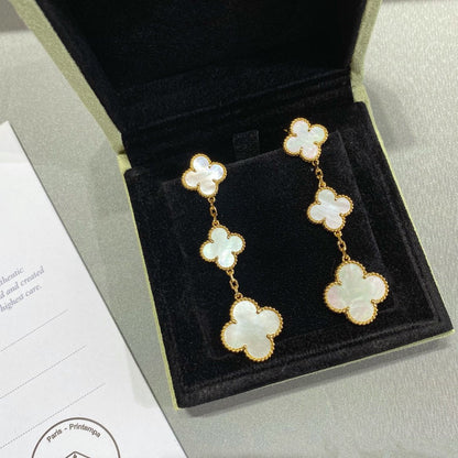 [Royal Jewelry]CLOVER MOP 3 MOTIFS GOLD EARRINGS