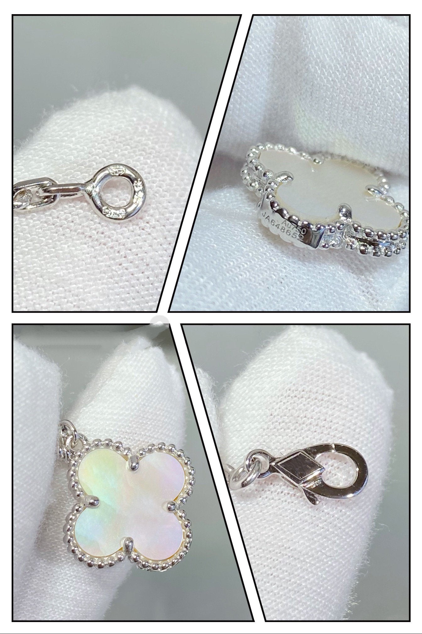 [Royal Jewelry]CLOVER 5 MOTIF WHITE MOP SILVER BRACELET