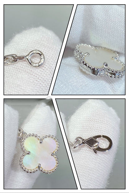 [Royal Jewelry]CLOVER 5 MOTIF WHITE MOP SILVER BRACELET