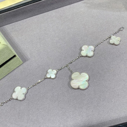 [Royal Jewelry]CLOVER 5 MOTIF WHITE MOP SILVER BRACELET
