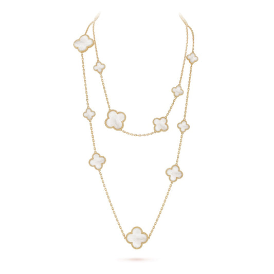 [Royal Jewelry]CLOVER 16 MOTIF WHITE MOP GOLD NECKLACE