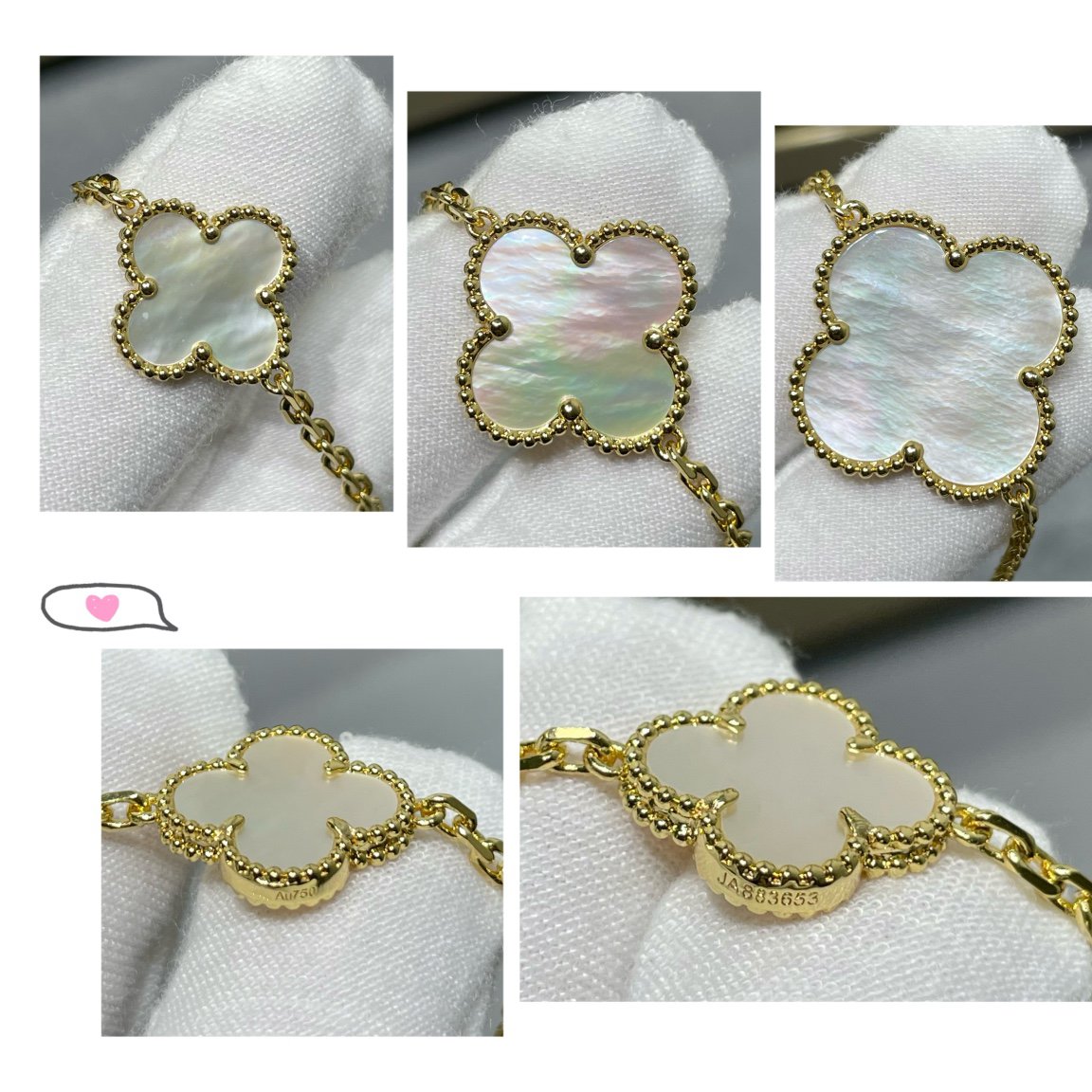 [Royal Jewelry]クローバー16モチーフホワイトマザーオブパールゴールドネックレス