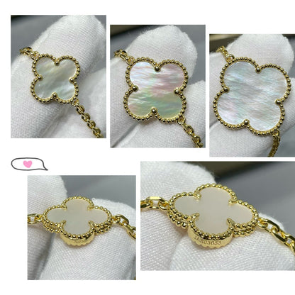 [Royal Jewelry]クローバー16モチーフホワイトマザーオブパールゴールドネックレス