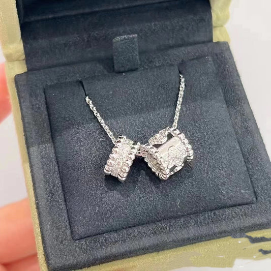 [Royal Jewelry]PERLEE DOUBLE PENDANT SILVER DIAMOND NECKLACE