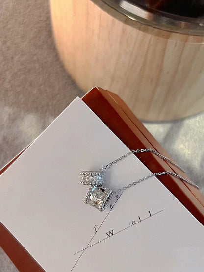 [Royal Jewelry]PERLEE DOUBLE PENDANT SILVER DIAMOND NECKLACE