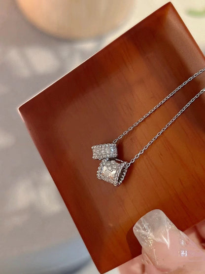 [Royal Jewelry]PERLEE DOUBLE PENDANT SILVER DIAMOND NECKLACE