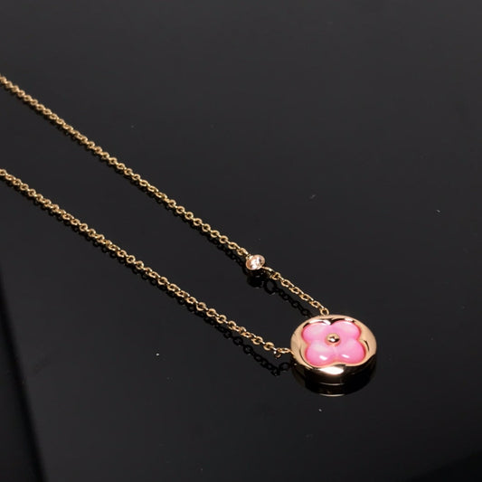 [Royal Jewelry]COLOR BLOSSOM PINK MOP SUN GOLD NECKLACE