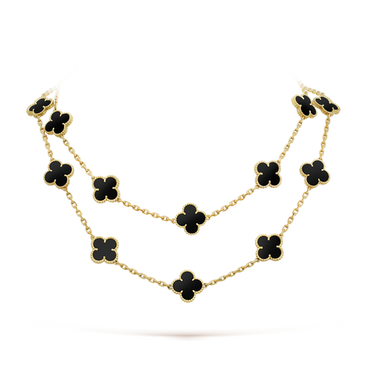 [Royal Jewelry]CLOVER 20 MOTIFS ONYX NECKLACE