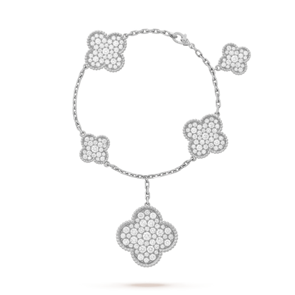 [Royal Jewelry]CLOVER 6 MOTIFS SILVER DIAMOND BRACELET