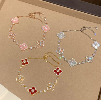 [Royal Jewelry]CLOVER 5 MOTIF PINK BLUE RED WHITE BRACELET